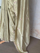 Sage Green Chanderi Saree with All-Over Hand Embroidery