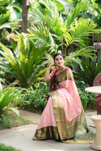 Semi Kanchi Silk Saree – Peach with Green Zari Border