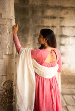 Padma - Pure Cotton Full Sleeve Anarkali Dress with Woven Dupatta – Blush Pink