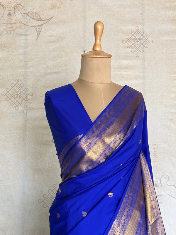 Semi Kanchi Silk Saree – M.s  Blue & Gold