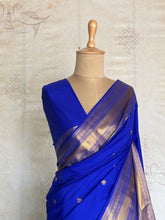 Semi Kanchi Silk Saree – M.s  Blue & Gold