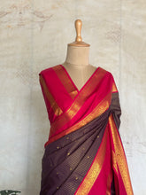 Semi Kanchi Silk Saree – Pink & Brown Checks