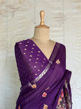Sadhna - Pure Chiffon Cross Stitch Saree with Floral Embroidered Border & Zari Pallu