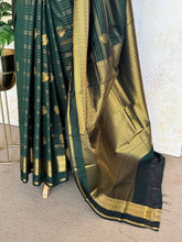 Midnight Emerald Semi Kanchi Silk Saree with Grand Zari Pallu
