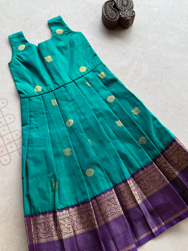 Anicham - 2 in 1 Teal Green Frock with Zari Border & Overcoat Express