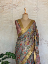 Gulmohar - Pen Kalamkari Tussar Silk Saree with Zari Border & Artistic Pallu