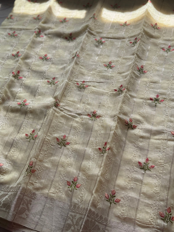 Ciranya Linen - Embroidered Kora Saree