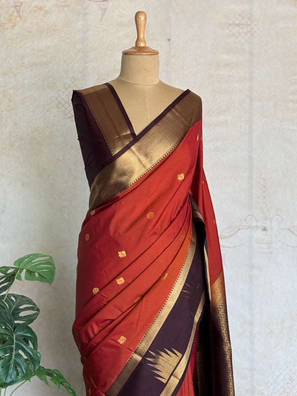 Kanchi Silk Saree in Rust Red with Kanchi Border & Talampoo Border