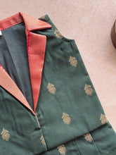 Anicham - 2 in 1 Deep Green Frock with Zari Border & Overcoat Express