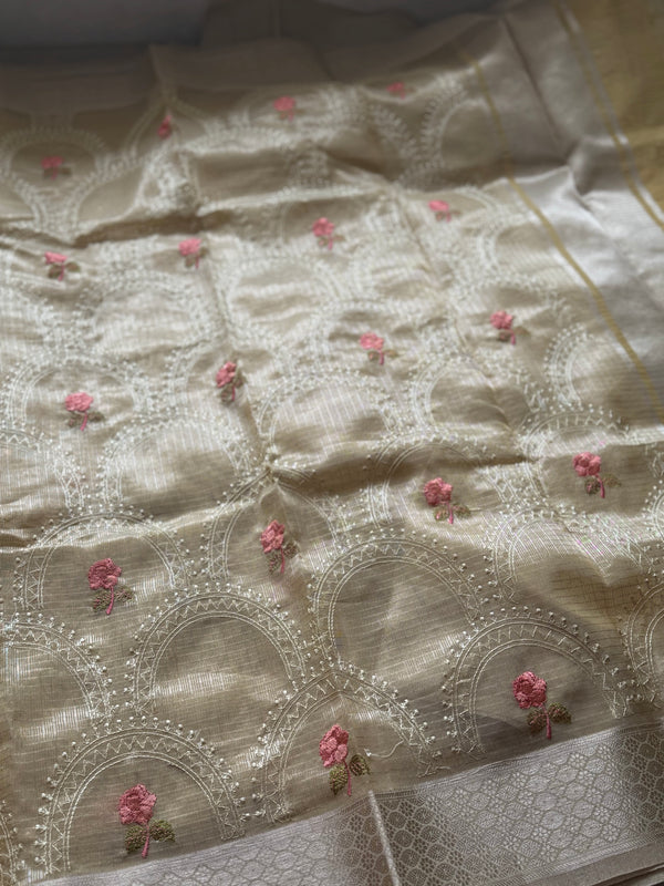 Ciranya Linen - Embroidered Kora Saree