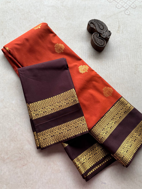 Semi Kanchi Silk Saree - Rust Orange Festive & Ethnic Wear