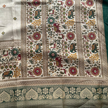 Banarasi Zari Striped Saree with Kalamkari Border & Matching Butta Blouse