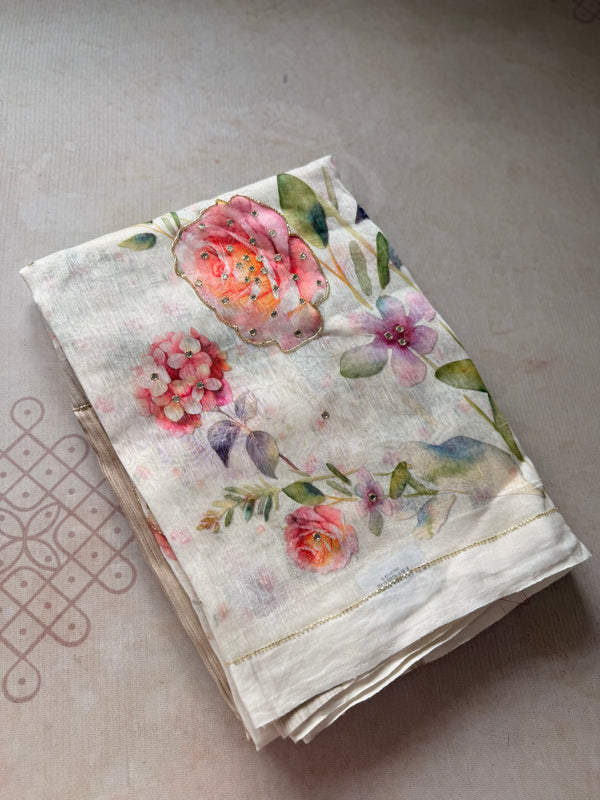 Floral Linen Silk Saree