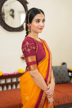 Mustard & Maroon Semi Kanchi Silk Saree