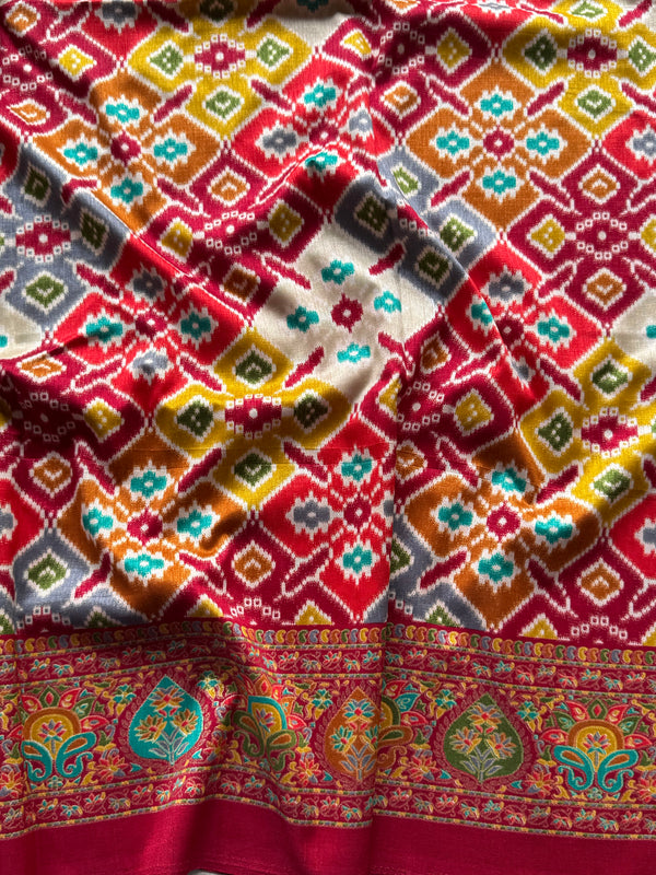 Ikkat Inspired Soft Silk Saree