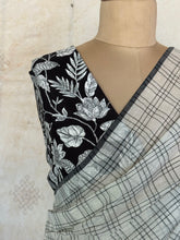 Nandita - Monochrome Checks Pure Cotton Saree with Contrast Floral Blouse