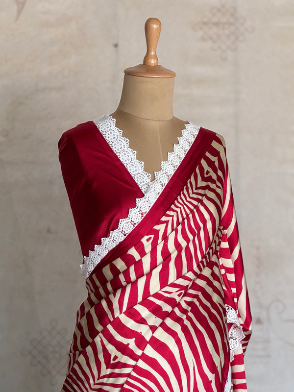 Modal Zebra Print Saree with Hakoba Lace Border