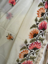 Sadhna - Pure Chiffon Cross Stitch Saree with Floral Embroidered Border & Zari Pallu