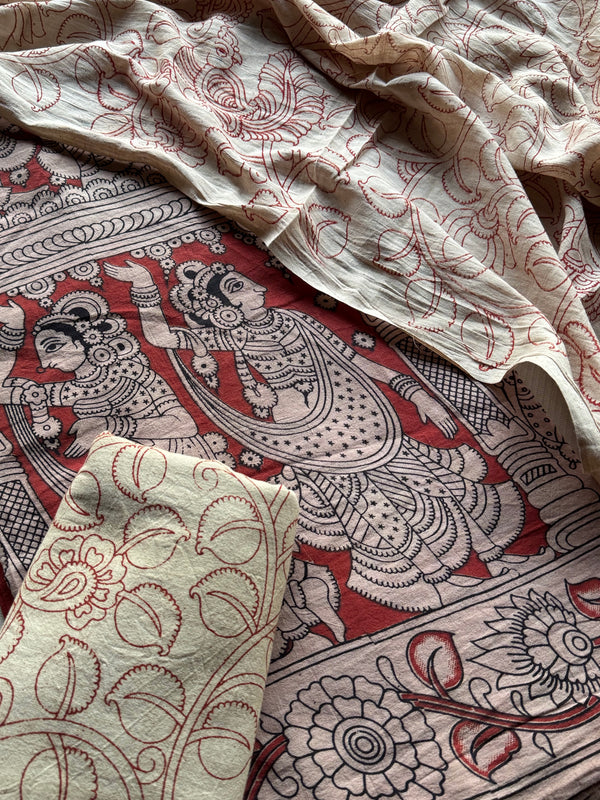 Saachi - Kalahasti Pen Kalamkari Printed Cotton 3 Piece Salwar Suit Set