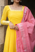 Hema - Pure Cotton Full Sleeve Anarkali Dress with Zari Border & Dupatta – Sunshine Yellow