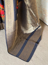 Atharvi - Mushru Silk Saree with Floral Digital Print & Antique Zari Border – Black