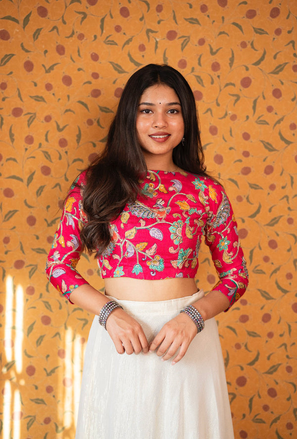 Vennila - Kalamkari Sequence Embroidered Top and Georgette Skirt