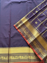 Semi Kanchi Silk Coffee Brown Checks Saree with Peacock & Rudraksh Buttas