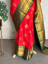 Semi Kanchi Silk Saree – Red with Green Zari Border