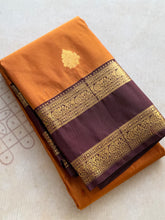 Semi Kanchi Silk Saree – Rust Orange & Deep Purple with Zari Buttas | Retta Petta Border