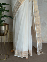 Elegant Kanchi Cotton Saree in Ivory with Traditional Gold Border
