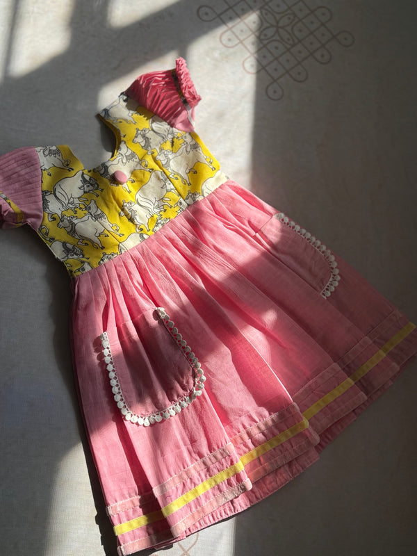 Sungudi Cotton Pichwai Print Kids Frock