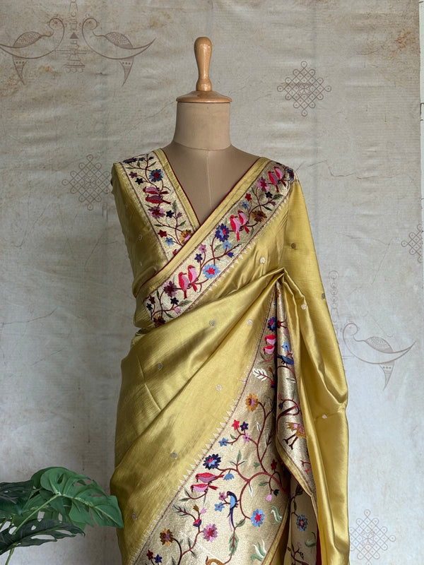 Ambika - Paithani Tussar Saree in Champagne Gold