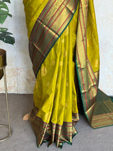 Semi Kanchi Silk Saree – Mehandi Green with Green Zari Border