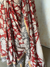 Pure Chennuri Silk Kalamkari Saree with Pichwai Florals & Bal Krishna Motifs – Red & Black with Zari Border