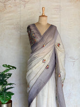 Ceya - Linen Saree with Floral Hand Embroidery & Statement Pallu