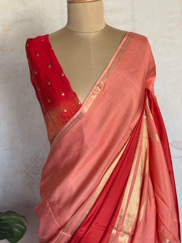 Semi Mysore Crepe Silk Mubbagam Saree – Kanakambaram Tone with Zari Accents