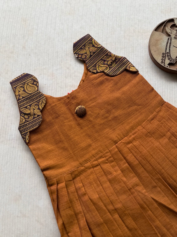 Sinamika - Kids Cotton Frock with Geometric Zari Border