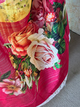 Digital Print Mangalgiri Silk Saree in Sunlit Yellow & Rani Pink