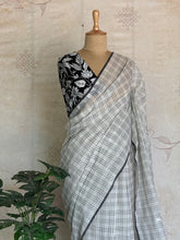 Nandita - Monochrome Checks Pure Cotton Saree with Contrast Floral Blouse