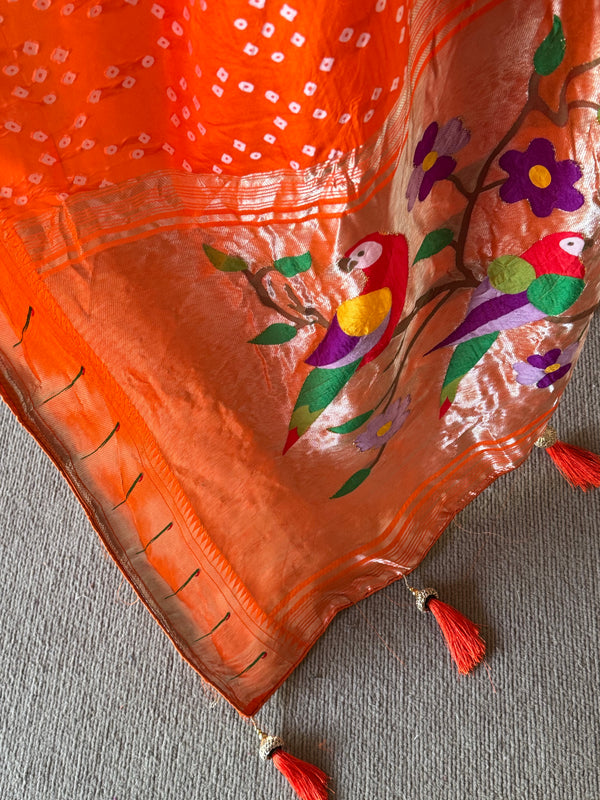 Druvika - Bandhini Printed Paithani Saree With Grand Paithani Pallu