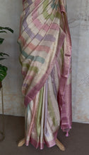 Pure Dola Silk Rangkat Saree with Pastel Stripes & Woven Zari Pallu