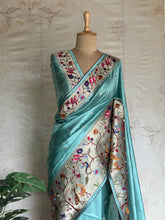 Ambika - Paithani Tussar Saree in Aqua Blue