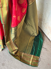 Semi Kanchi Silk Saree – Red with Green Zari Border