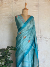 Ceya - Linen Saree with Floral Hand Embroidery & Statement Pallu