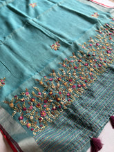 Ceya Linen Saree with Hand Floral Embroidery