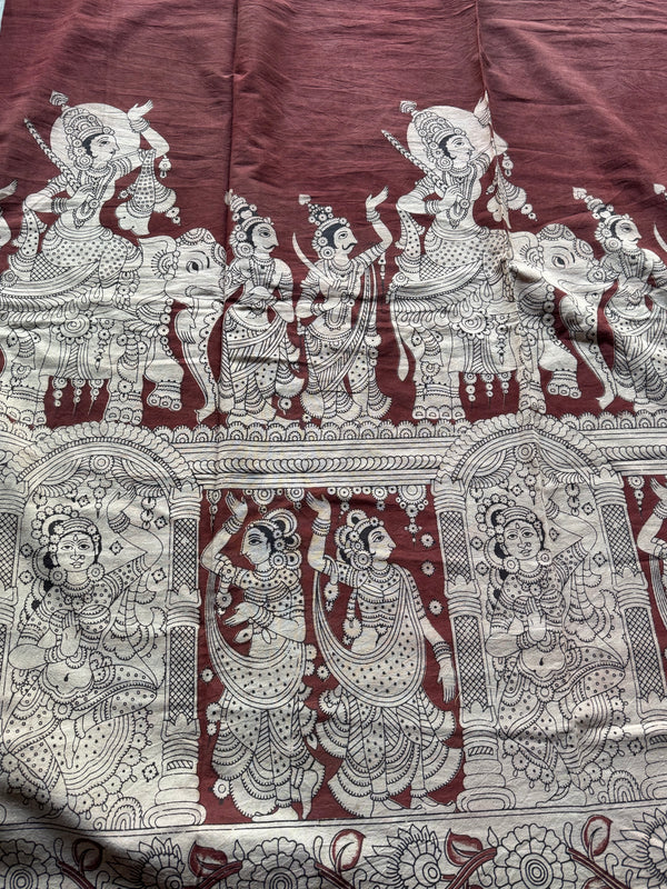 Saachi - Kalahasti Pen Kalamkari Printed Cotton 3 Piece Salwar Suit Set