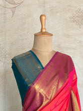 Semi Kanchi Silk Saree – Coral Pink with Teal Blue Pallu
