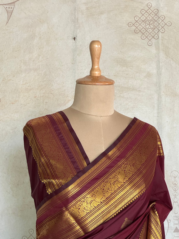 Semi Kanchi Silk Saree – Maroon & Gold Saree