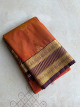 Semi Kanchi Silk Saree – Rust Orange & Deep Purple with Zari Buttas | Retta Petta Border