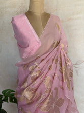 Kota silk Saree with Gold Floral Appliqué Border | Handcrafted Appliqué Work Saree